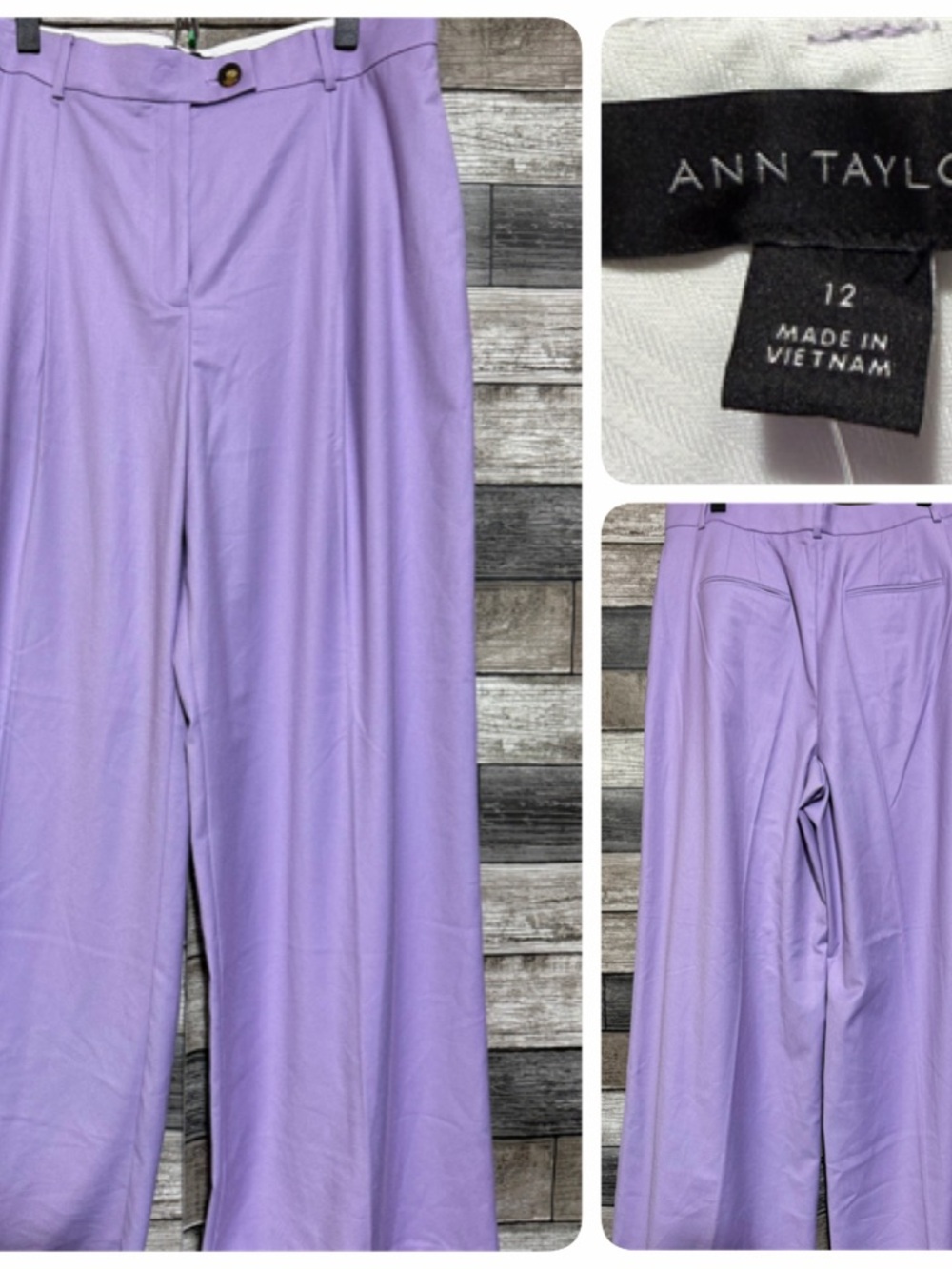 Ann Taylor Wide Leg Dress Pants Women’s 12 Purple Pleated (Inseam 32)